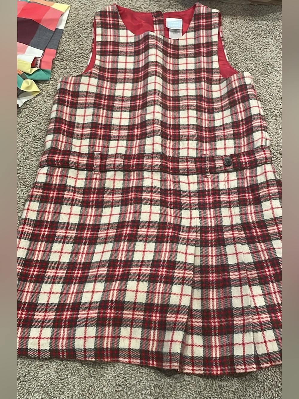 Janie and Jack Red and Cream Plaid Pinafore Dress
